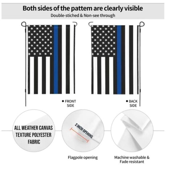 Flag US Thin Blue Line Thin Patriotic Yard Lawn Garden Outdoor Indoor Blue Black - Picture 3 of 16